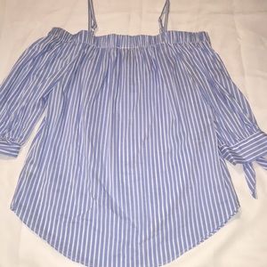 White/blue striped off the shoulder blouse
